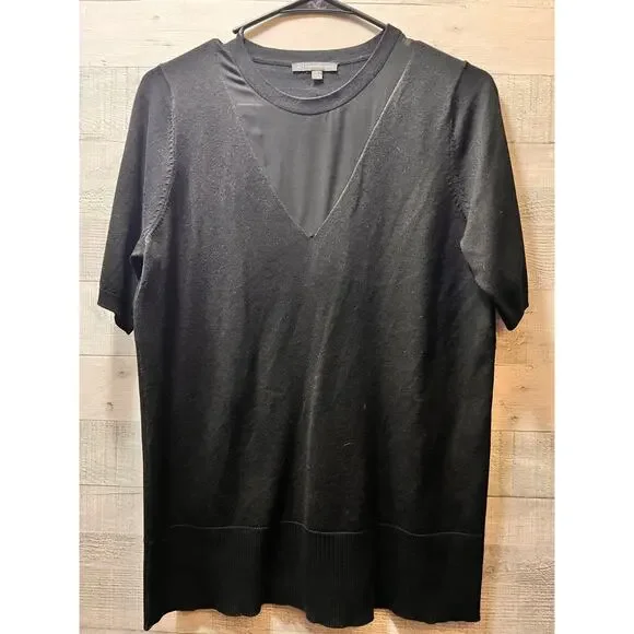 Arianna Papell Black Sheer Neck Short Sleeve Sweater Size Medium (E) - Picture 1 of 5